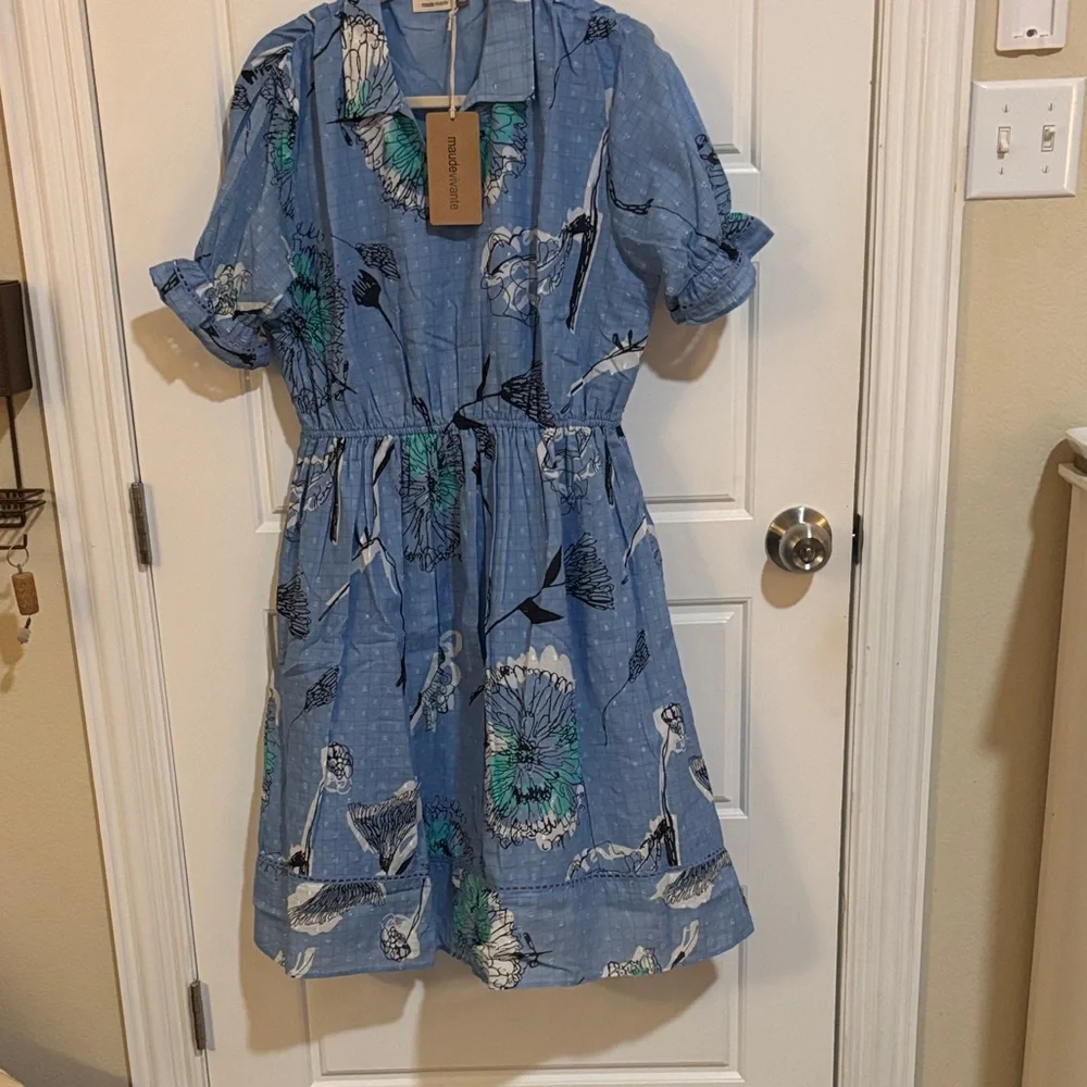 Blue Floral Short Sleeve Dress XL Maude Vivante - Picture 1 of 10